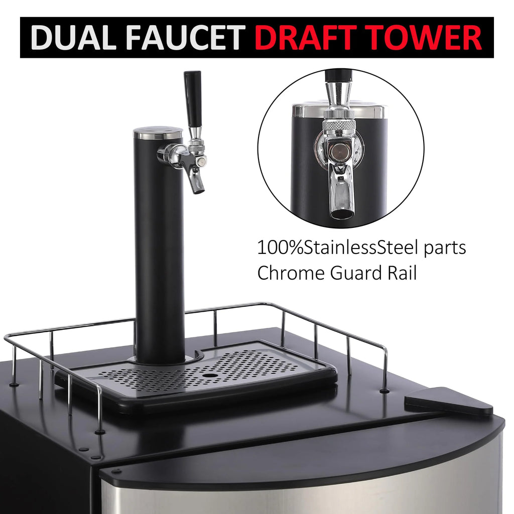 2026 Nuevo dispensador de cerveza de barril con un solo grifo refrigerador para barriles tamaño completo con estantes acero inoxidable bandeja de goteo y barandilla color plateado