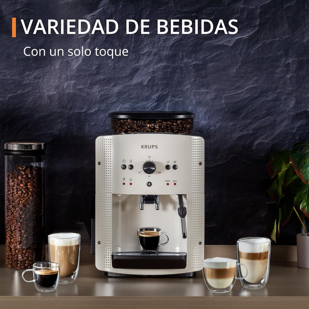 2026 Roma - Cafetera superautomática 15 bares de presión, 3 niveles intensidad café, cantidad ajustable 20 a 220ml, limpieza y descalcificación automático, molinillo integrado EA8105
