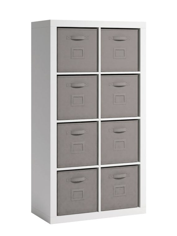 2026 Nuevo Sauder Stow-Away Organize estantería librero de 2 niveles con 8 cubos acabado blanco