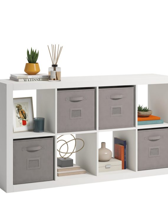 2026 Nuevo Sauder Stow-Away Organize estantería librero de 2 niveles con 8 cubos acabado blanco