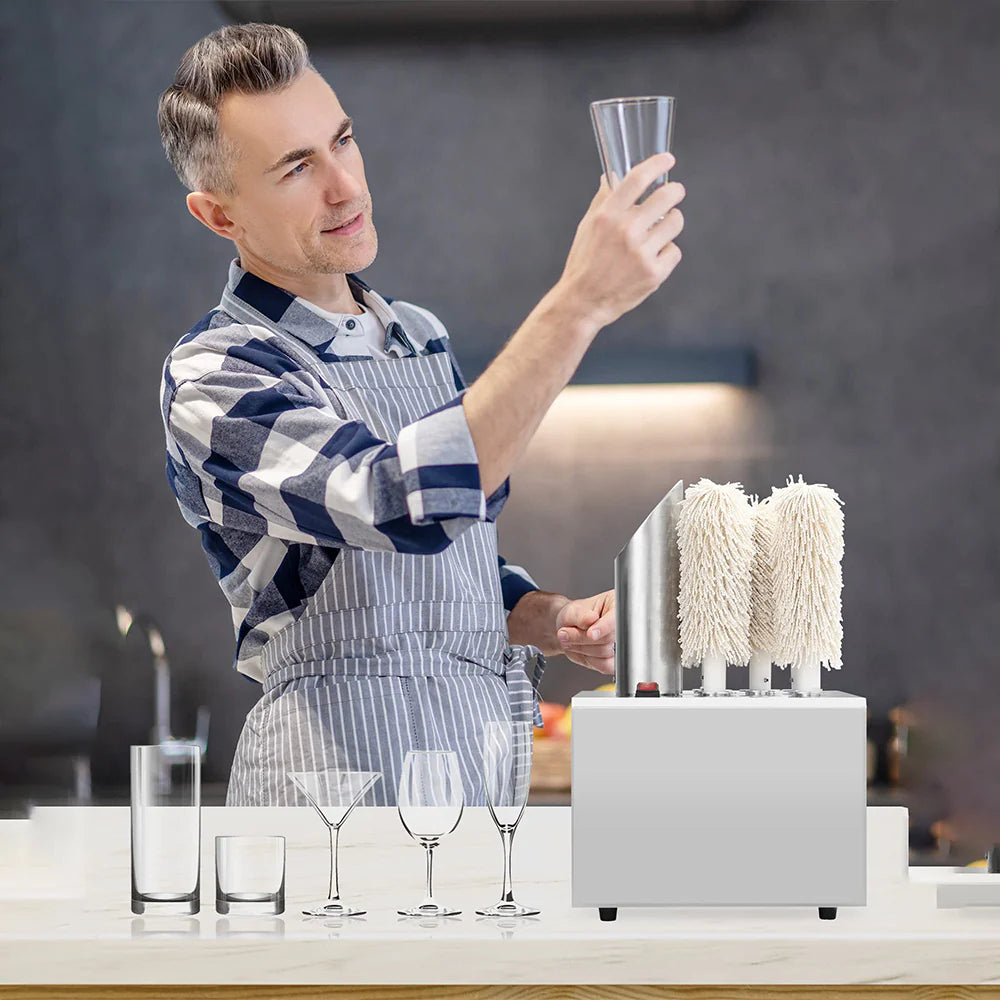 2026 Nuevo pulidor de copas comercial eléctrico pulidor de copas de vino con 5 cepillos de pulido acero inoxidable para bares restaurantes hoteles cocinas y bodegas
