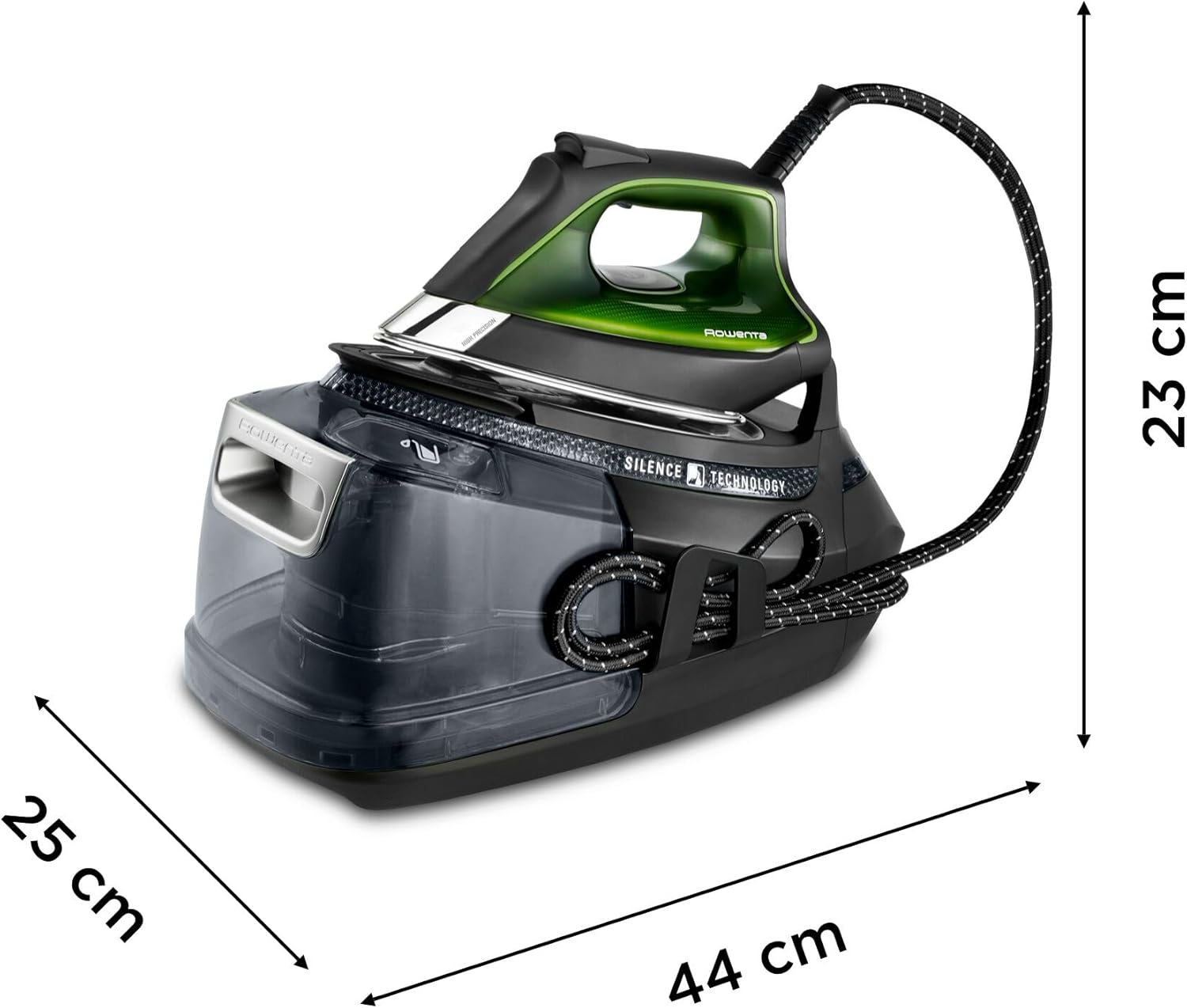2026 Silence Pro -Centro de planchado, autonomía ilimitada, 8 bares, golpe vapor 600 g/min, suela Microsteam, función ECO y depósito cal, 1.3 litros, Color Negro Y Gris DG9248
