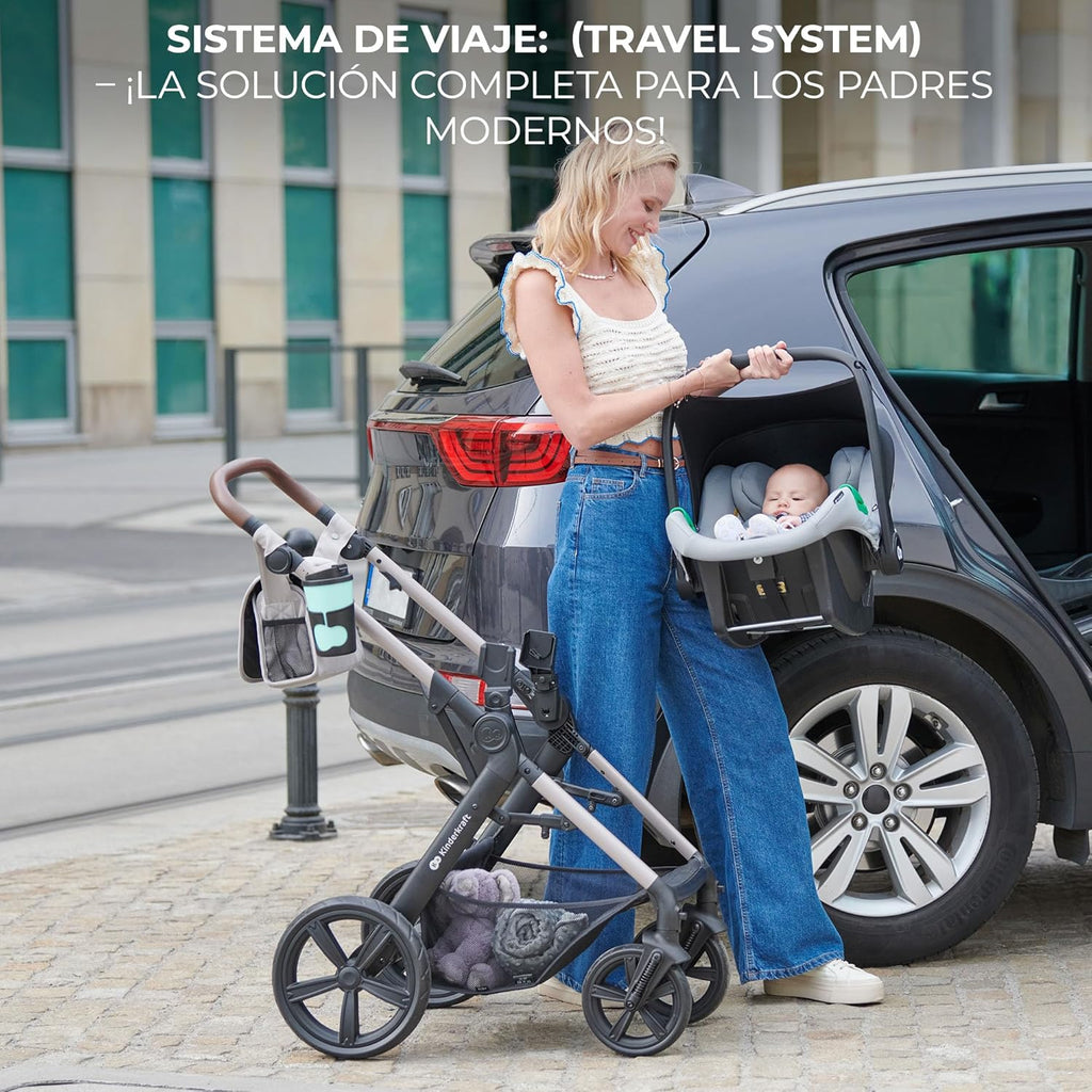 2026 Kinderkraft MOOV2 Silla de Coche 3 en 1, EVA, Mink PRO I-Size, Sistema de Viaje, Cochecito para Bebé, Silla de Paseo, Plegable, para Recién Nacido, Desde el Nacimiento hasta los 3 Años, Gris