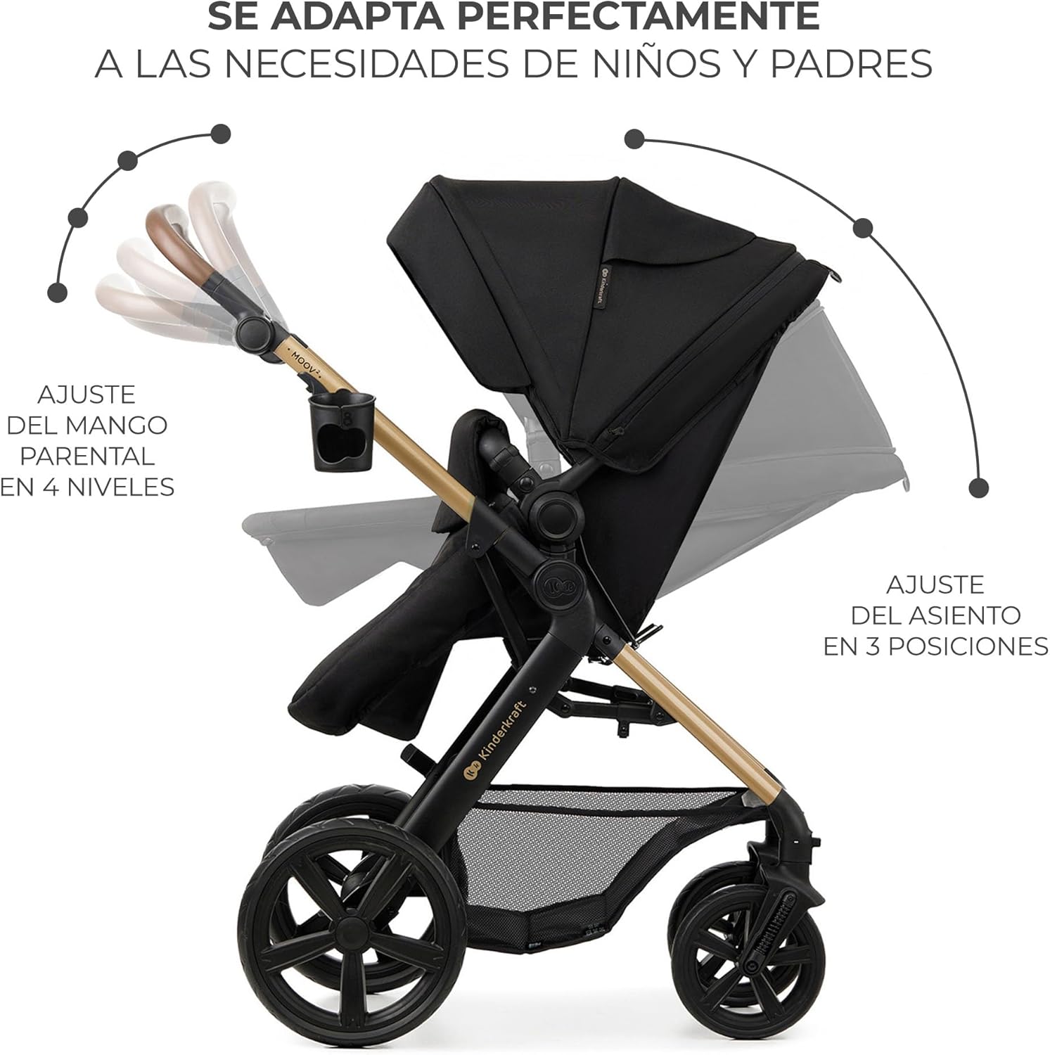 2026 Kinderkraft MOOV2 Silla de Coche 3 en 1, EVA, Mink PRO I-Size, Sistema de Viaje, Cochecito para Bebé, Silla de Paseo, Plegable, para Recién Nacido, Desde el Nacimiento hasta los 3 Años, Gris