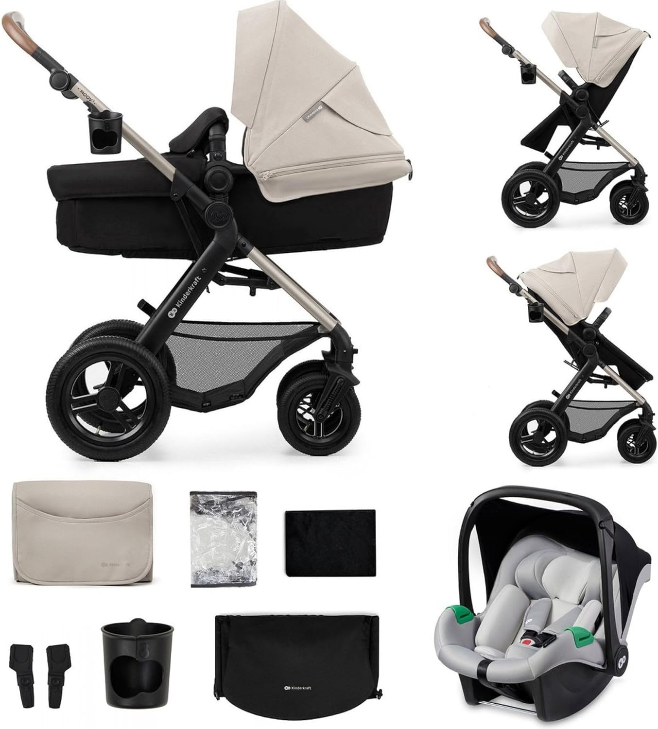 2026 Kinderkraft MOOV2 Silla de Coche 3 en 1, EVA, Mink PRO I-Size, Sistema de Viaje, Cochecito para Bebé, Silla de Paseo, Plegable, para Recién Nacido, Desde el Nacimiento hasta los 3 Años, Gris