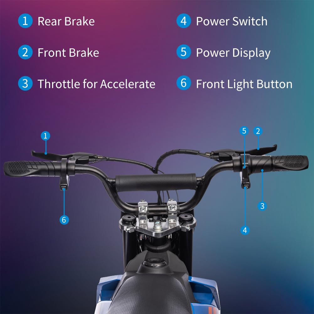 2026 Nuevo moto eléctrica de cross para niños 36V 350W 15.5 mph LED capacidad máxima 175 lb color azul