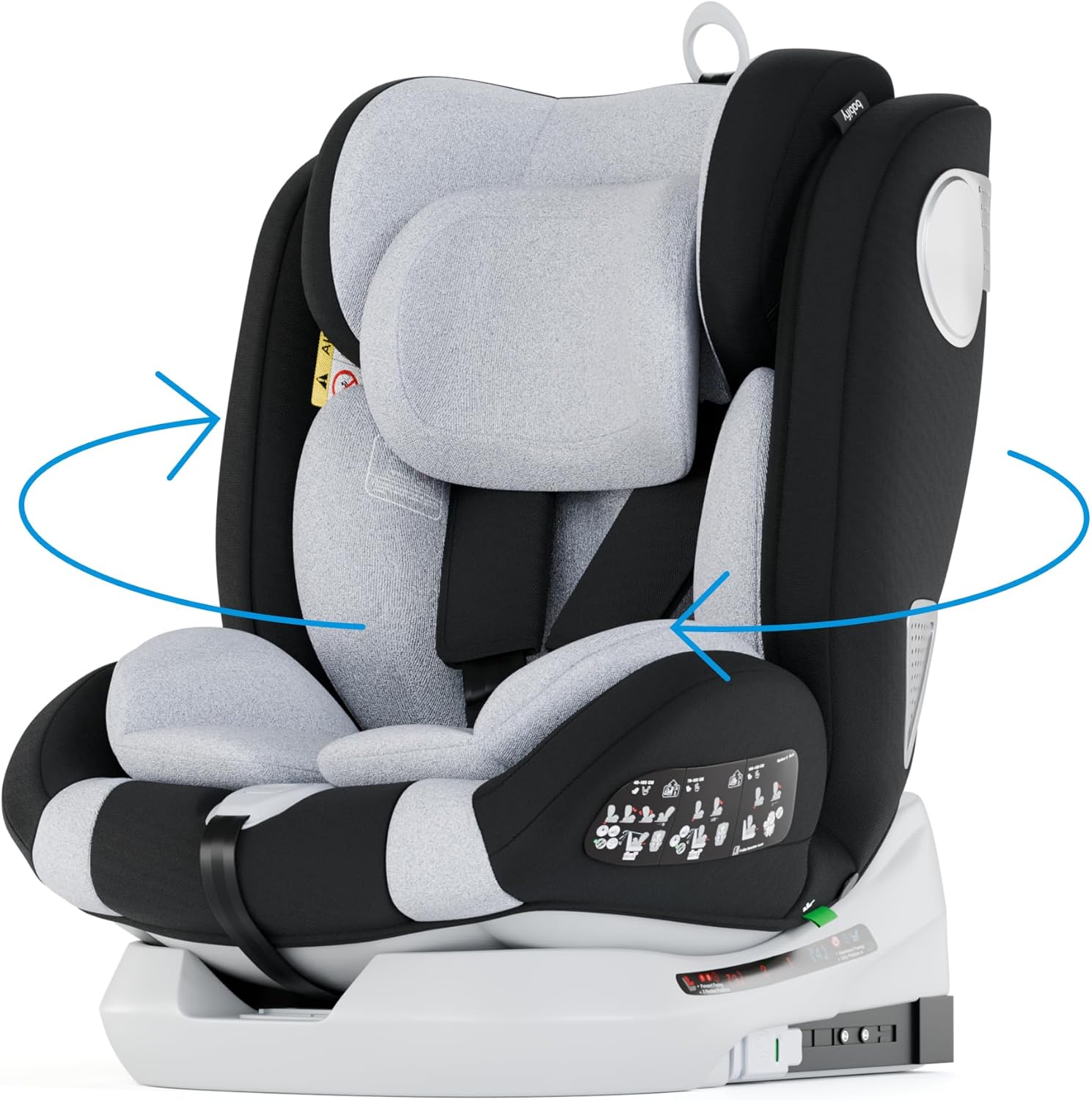 2026 Babify Onboard Silla de Coche Isofix para Bebés y Niños, 0 Meses - 12 Años, Apta Desde 40-150 cm, Ajustable 360º, Asiento Portátil y Seguro i-Size ECE R129 - Black edition