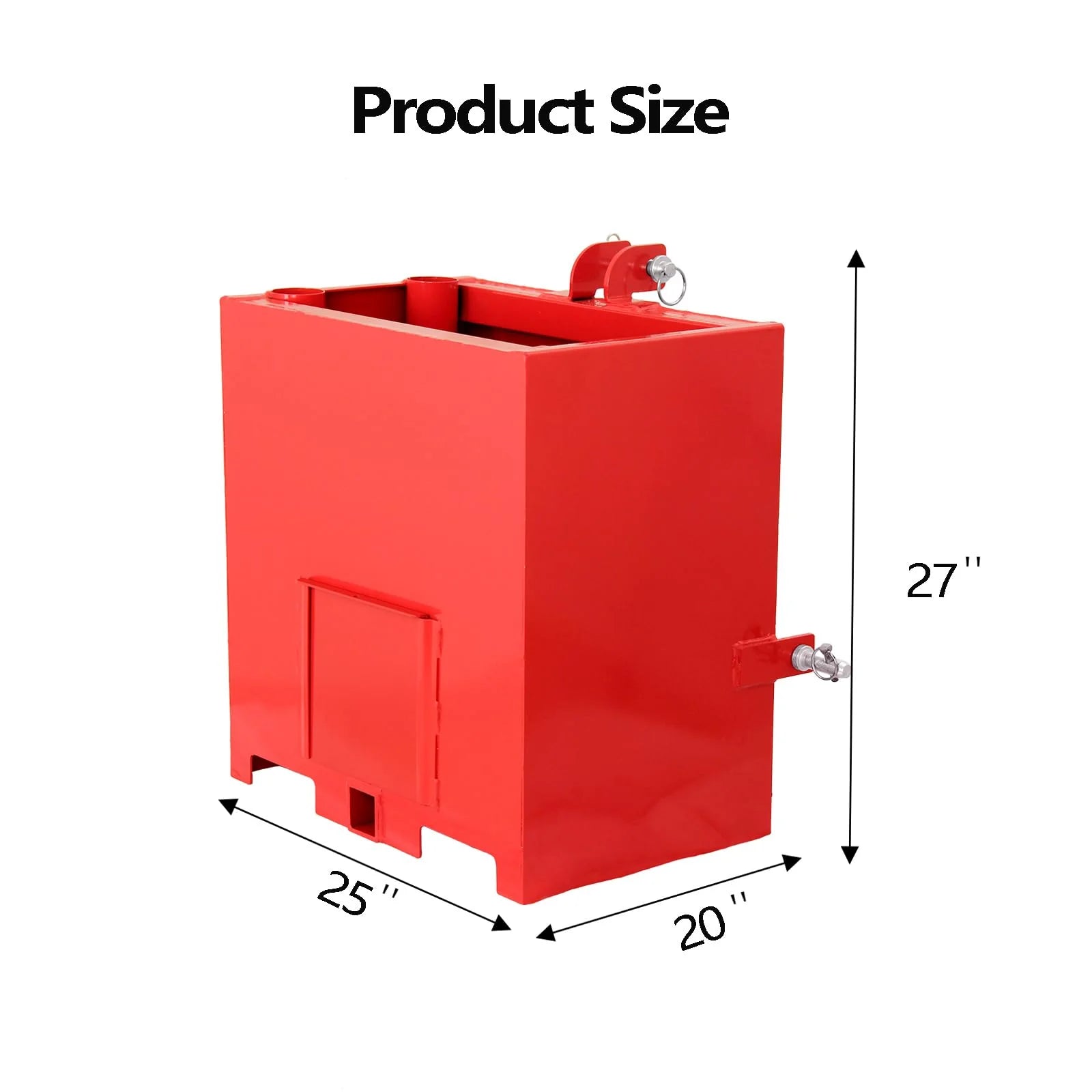 2026 Nuevo caja de lastre de 3 puntos con receptor de enganche de 2 pulgadas categoría 1 compatible con sistema Cat 1 caja de lastre para tractor capacidad hasta 800 libras accesorio para cargador de enganche rápido color rojo