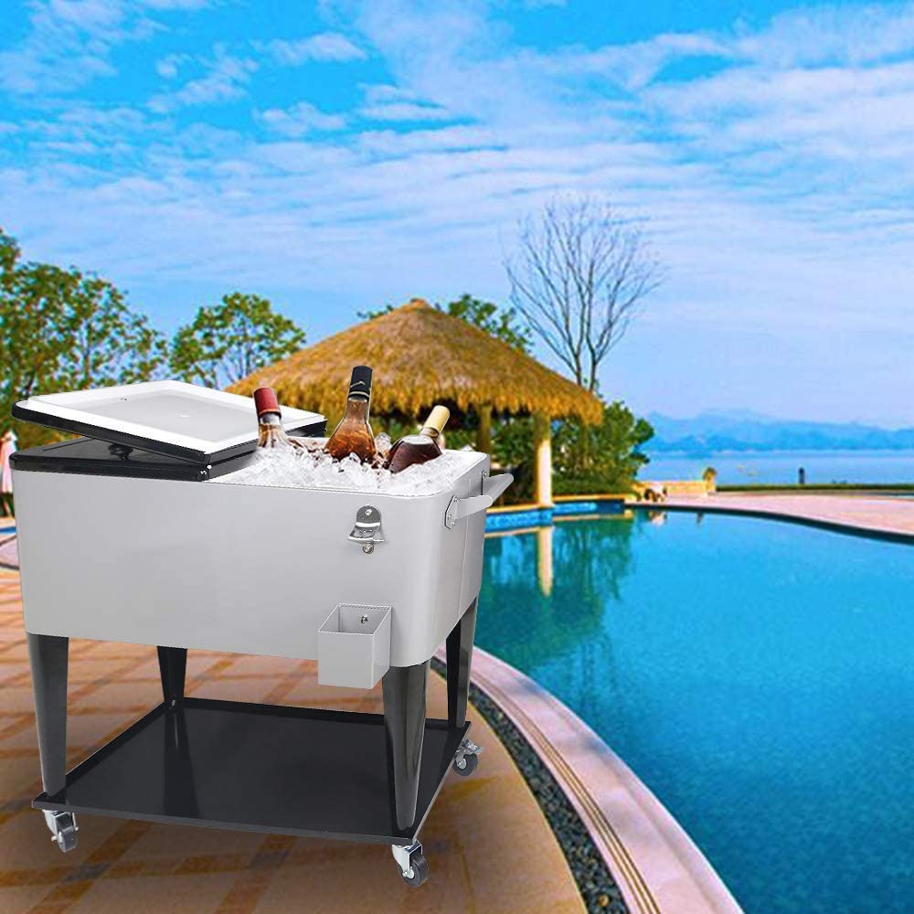 2026 Nuevo 80 Quart carrito enfriador con ruedas para patio exterior terraza y fiestas carrito portátil para bebidas y hielo