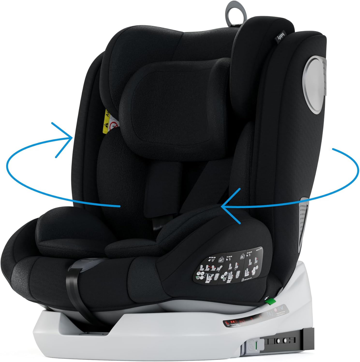 2026 Babify Onboard Silla de Coche Isofix para Bebés y Niños, 0 Meses - 12 Años, Apta Desde 40-150 cm, Ajustable 360º, Asiento Portátil y Seguro i-Size ECE R129 - Black edition