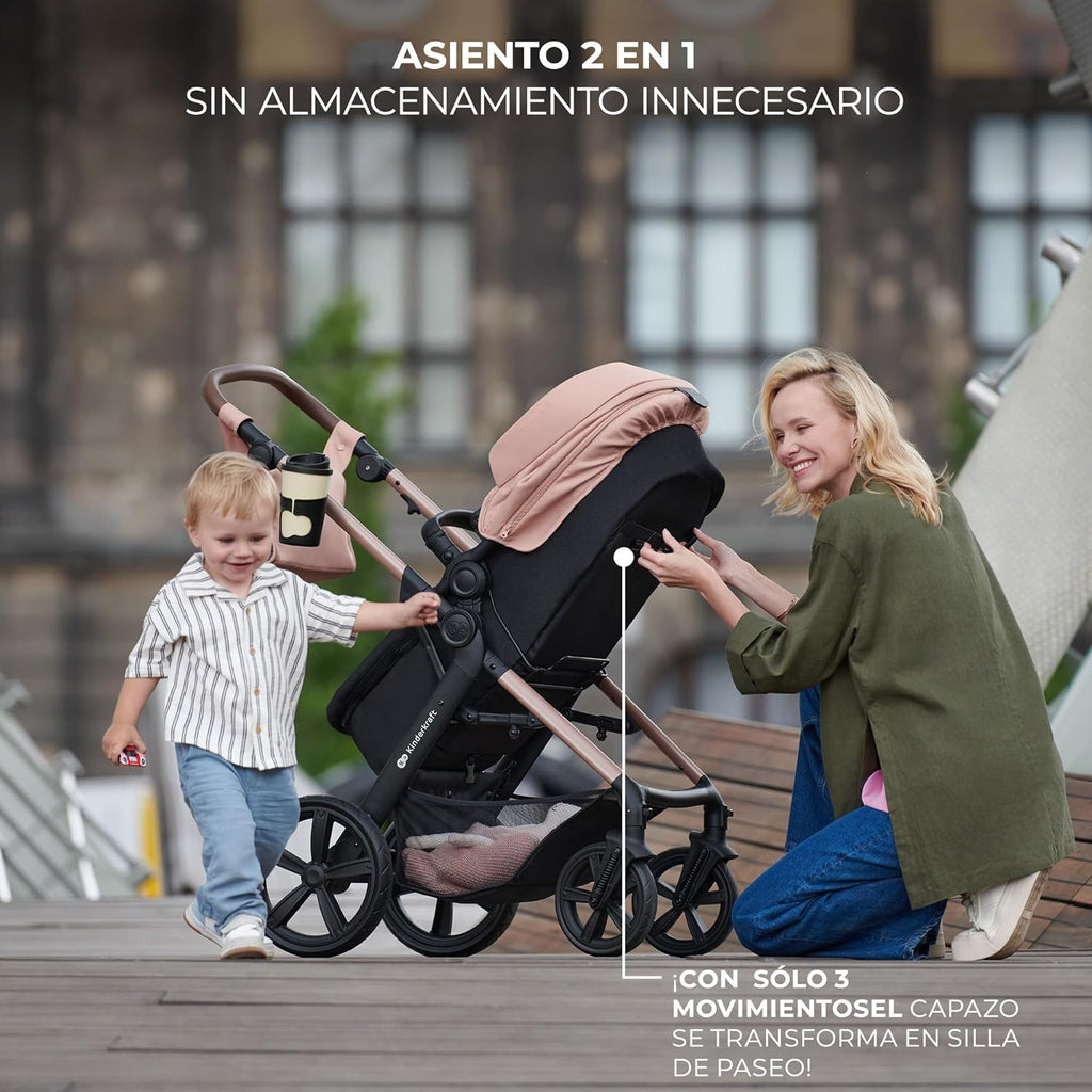 2026 Kinderkraft MOOV2 Silla de Coche 3 en 1, EVA, Mink PRO I-Size, Sistema de Viaje, Cochecito para Bebé, Silla de Paseo, Plegable, para Recién Nacido, Desde el Nacimiento hasta los 3 Años, Gris