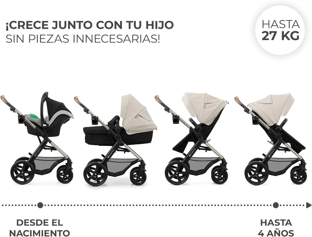 2026 Kinderkraft MOOV2 Silla de Coche 3 en 1, EVA, Mink PRO I-Size, Sistema de Viaje, Cochecito para Bebé, Silla de Paseo, Plegable, para Recién Nacido, Desde el Nacimiento hasta los 3 Años, Gris
