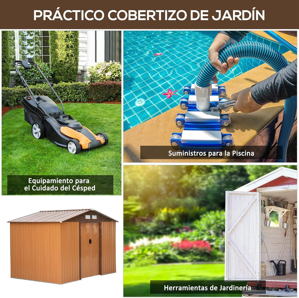2026 Outsunny Caseta de Jardín Exterior 4,9 m² 277x195x192 cm Cobertizo de Jardín Exterior con Puerta Corredera Techo Inclinado Base Refuerzo (Suelo NO Incluido) y 4 Ventanas Amarillo