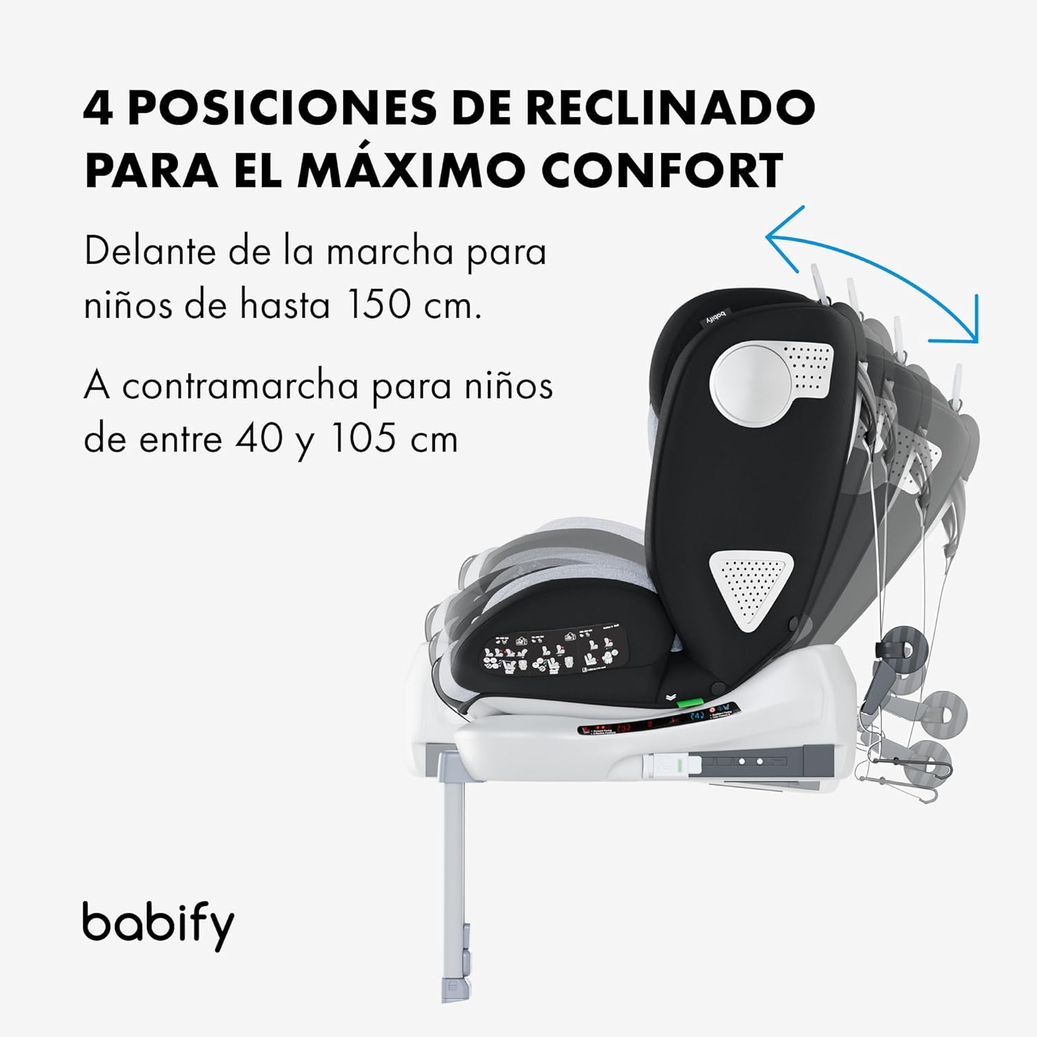 2026 Babify Onboard Silla de Coche Isofix para Bebés y Niños, 0 Meses - 12 Años, Apta Desde 40-150 cm, Ajustable 360º, Asiento Portátil y Seguro i-Size ECE R129 - Black edition