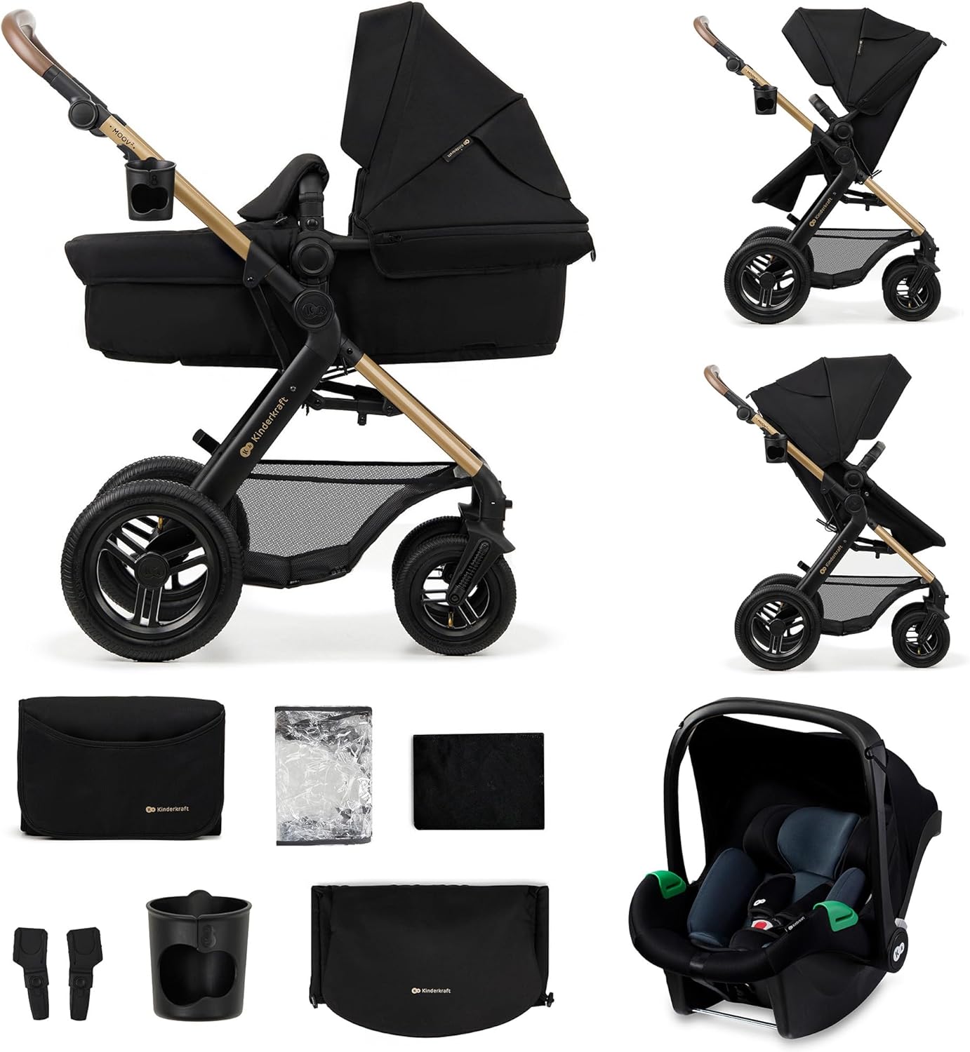 2026 Kinderkraft MOOV2 Silla de Coche 3 en 1, EVA, Mink PRO I-Size, Sistema de Viaje, Cochecito para Bebé, Silla de Paseo, Plegable, para Recién Nacido, Desde el Nacimiento hasta los 3 Años, Gris