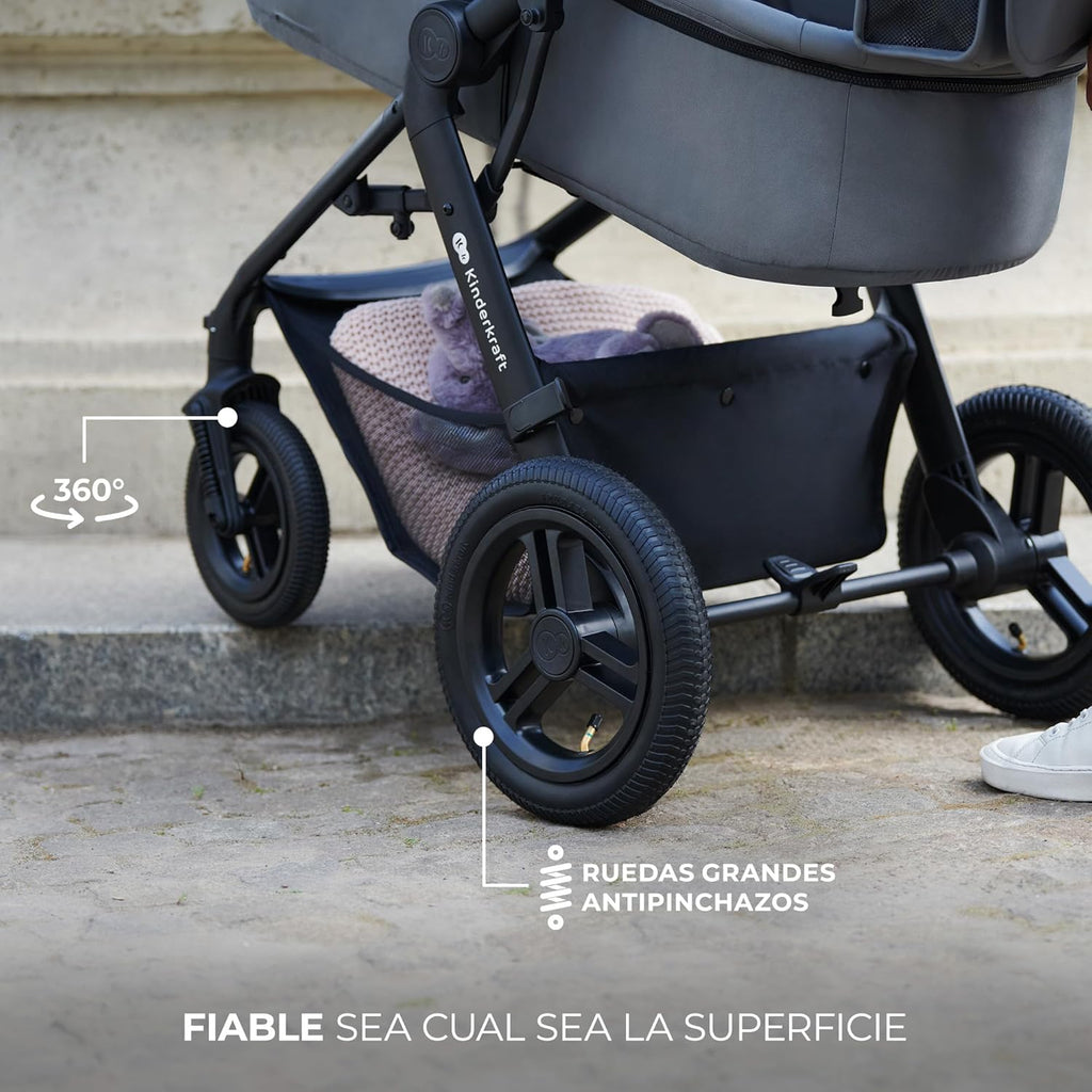 2026 Kinderkraft MOOV2 Silla de Coche 3 en 1, EVA, Mink PRO I-Size, Sistema de Viaje, Cochecito para Bebé, Silla de Paseo, Plegable, para Recién Nacido, Desde el Nacimiento hasta los 3 Años, Gris
