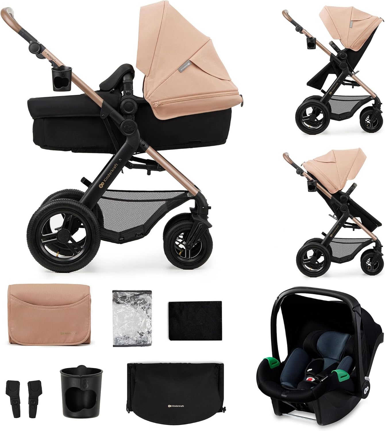 2026 Kinderkraft MOOV2 Silla de Coche 3 en 1, EVA, Mink PRO I-Size, Sistema de Viaje, Cochecito para Bebé, Silla de Paseo, Plegable, para Recién Nacido, Desde el Nacimiento hasta los 3 Años, Gris