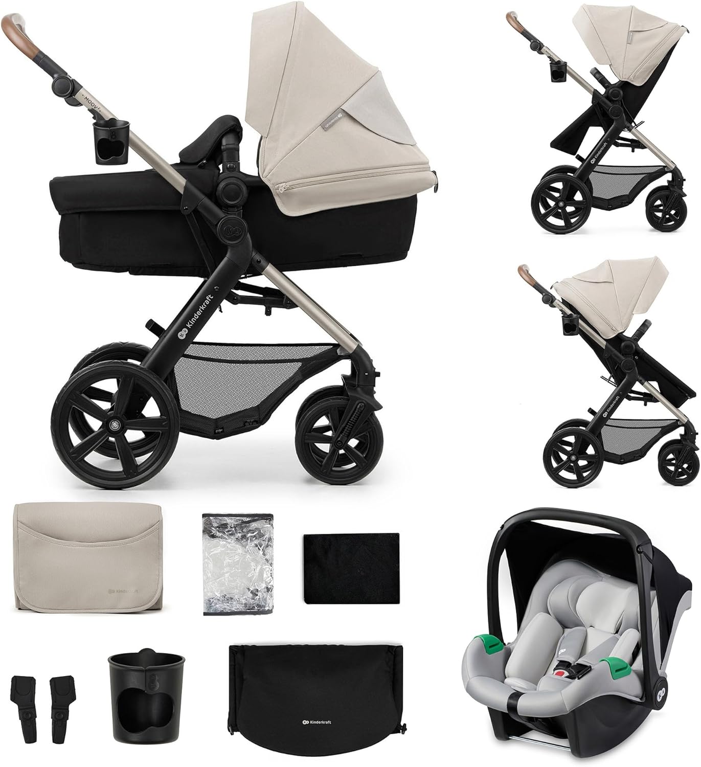 2026 Kinderkraft MOOV2 Silla de Coche 3 en 1, EVA, Mink PRO I-Size, Sistema de Viaje, Cochecito para Bebé, Silla de Paseo, Plegable, para Recién Nacido, Desde el Nacimiento hasta los 3 Años, Gris
