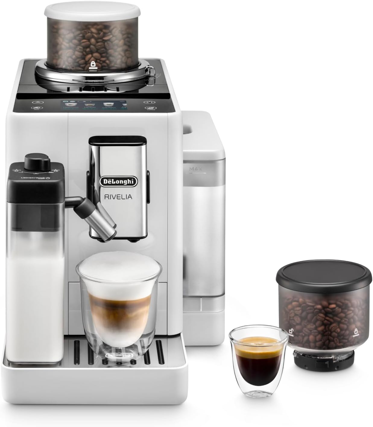 2026 De'Longhi Rivelia EXAM440.55.G, Cafetera Superautomática con LatteCrema Hot, Espumador de Leche Automático, Tamaño Compacto, 16 Recetas, Pantalla Táctil a Color, Gris