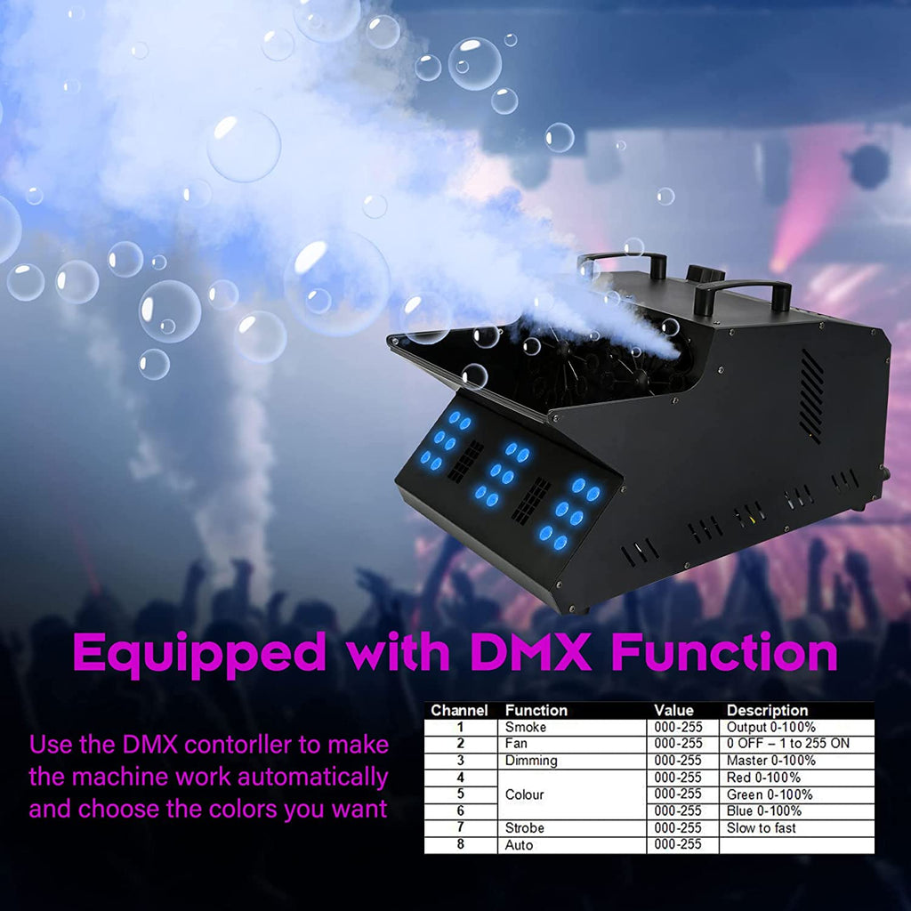 2026 Nuevo TC-Home máquina de efectos 3 en 1 de niebla y burbujas con luces LED RGB DMX y ventiladores dobles
