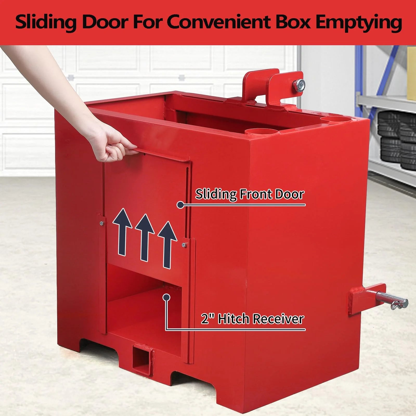 2026 Nuevo caja de lastre de 3 puntos con receptor de enganche de 2 pulgadas categoría 1 compatible con sistema Cat 1 caja de lastre para tractor capacidad hasta 800 libras accesorio para cargador de enganche rápido color rojo