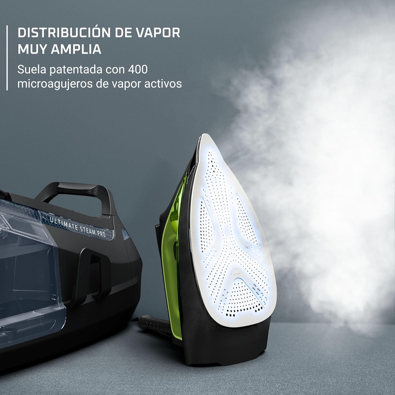 2026 Silence Pro -Centro de planchado, autonomía ilimitada, 8 bares, golpe vapor 600 g/min, suela Microsteam, función ECO y depósito cal, 1.3 litros, Color Negro Y Gris DG9248