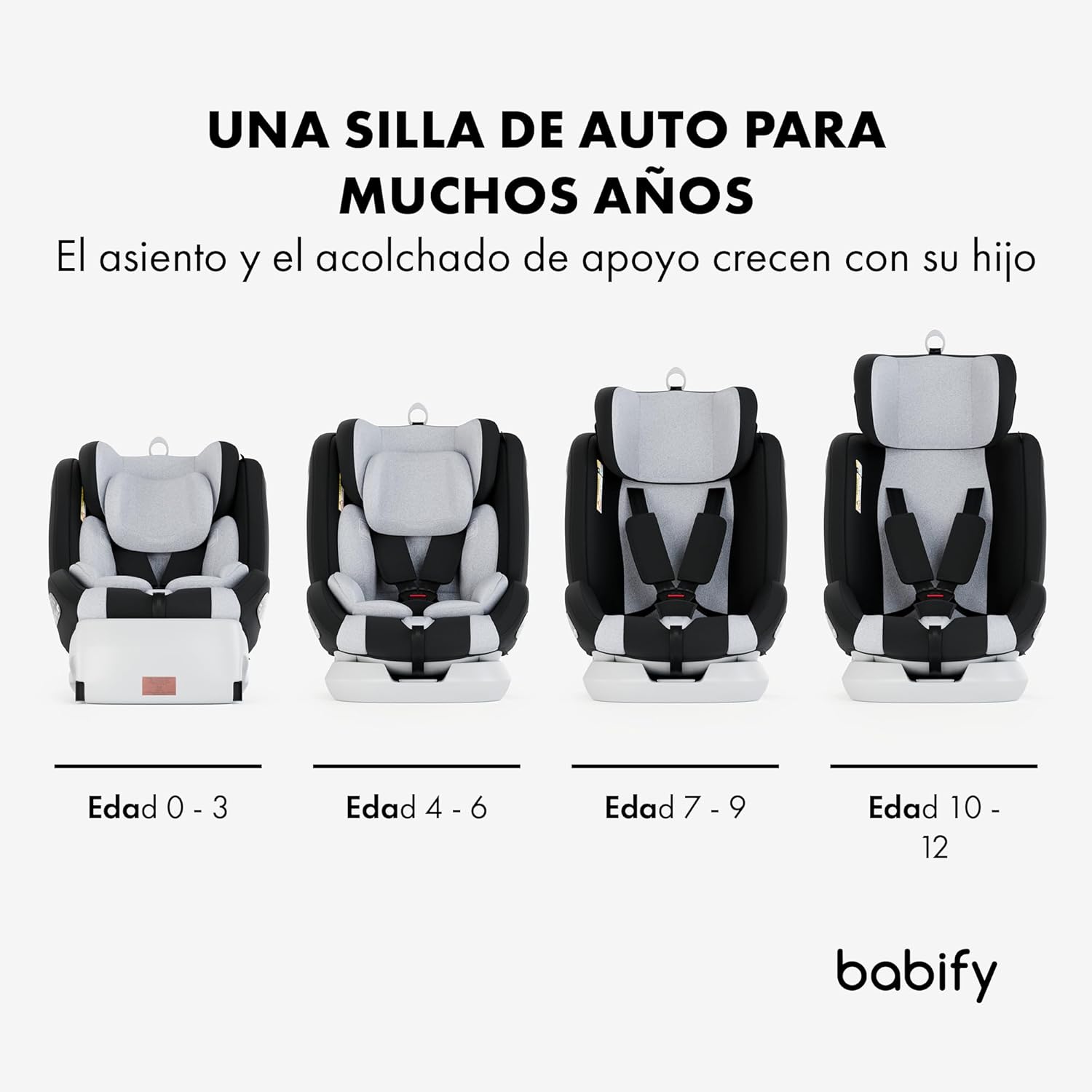 2026 Babify Onboard Silla de Coche Isofix para Bebés y Niños, 0 Meses - 12 Años, Apta Desde 40-150 cm, Ajustable 360º, Asiento Portátil y Seguro i-Size ECE R129 - Black edition