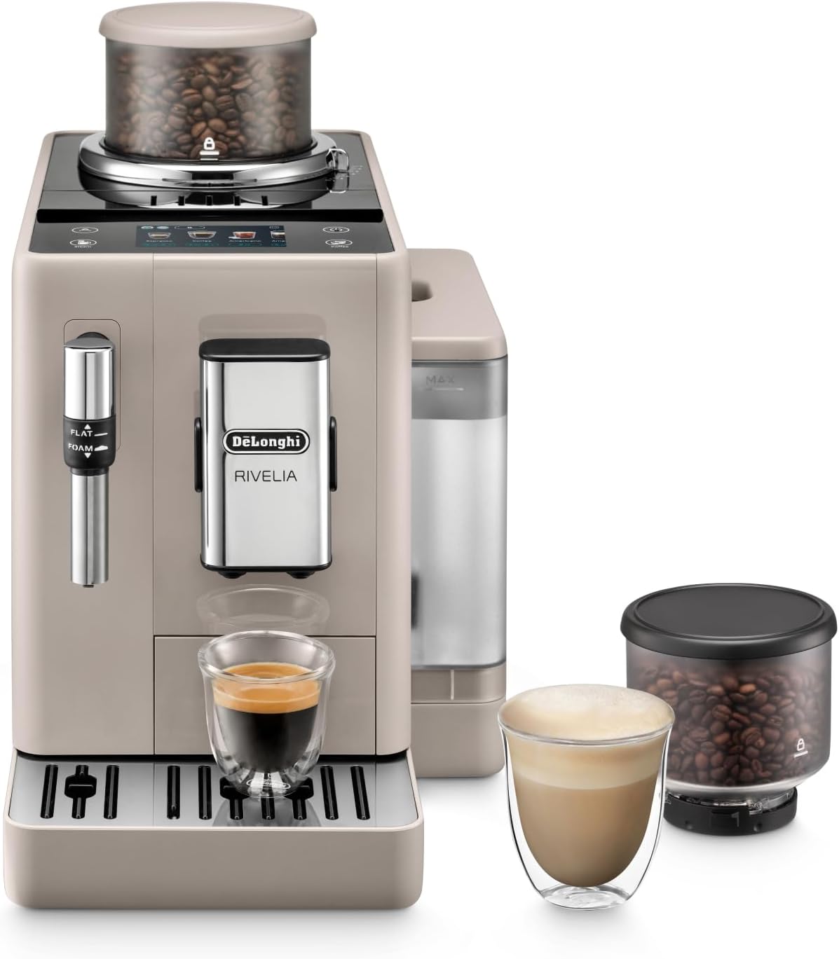 2026 De'Longhi Rivelia EXAM440.55.G, Cafetera Superautomática con LatteCrema Hot, Espumador de Leche Automático, Tamaño Compacto, 16 Recetas, Pantalla Táctil a Color, Gris
