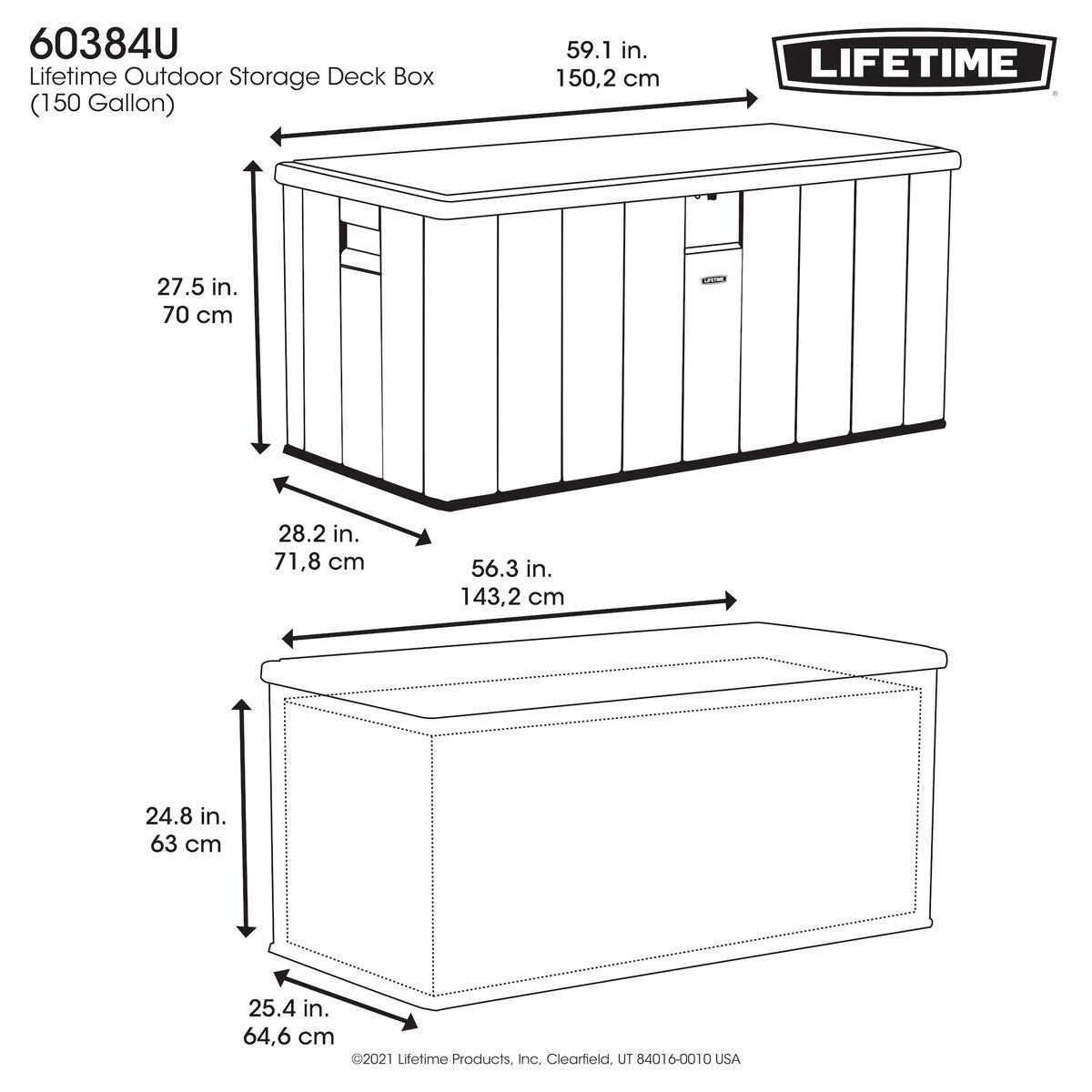 2026 Nuevo Lifetime 60384U caja de almacenamiento exterior 568 litros acabado gris