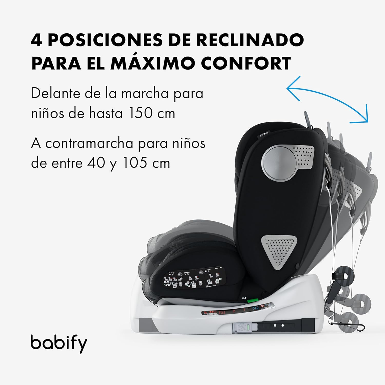 2026 Babify Onboard Silla de Coche Isofix para Bebés y Niños, 0 Meses - 12 Años, Apta Desde 40-150 cm, Ajustable 360º, Asiento Portátil y Seguro i-Size ECE R129 - Black edition