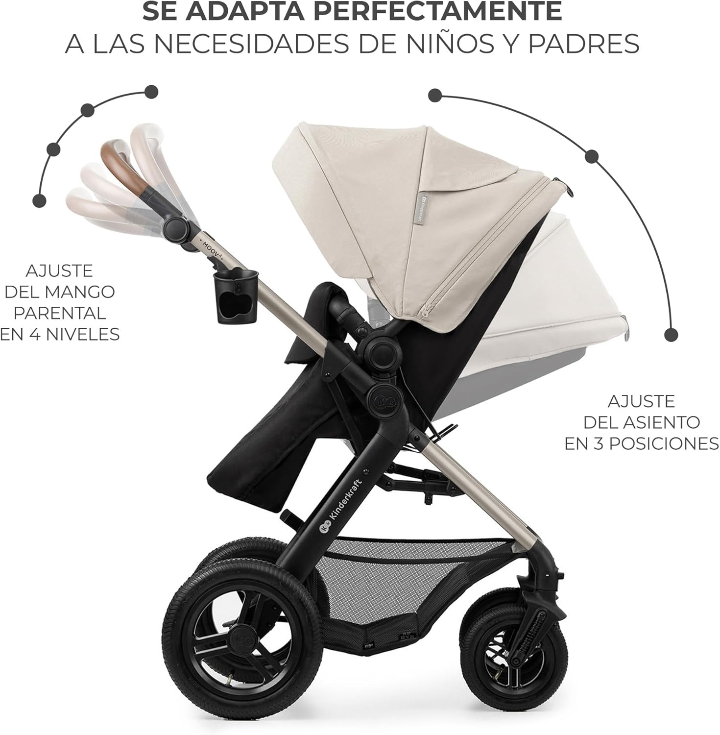 2026 Kinderkraft MOOV2 Silla de Coche 3 en 1, EVA, Mink PRO I-Size, Sistema de Viaje, Cochecito para Bebé, Silla de Paseo, Plegable, para Recién Nacido, Desde el Nacimiento hasta los 3 Años, Gris