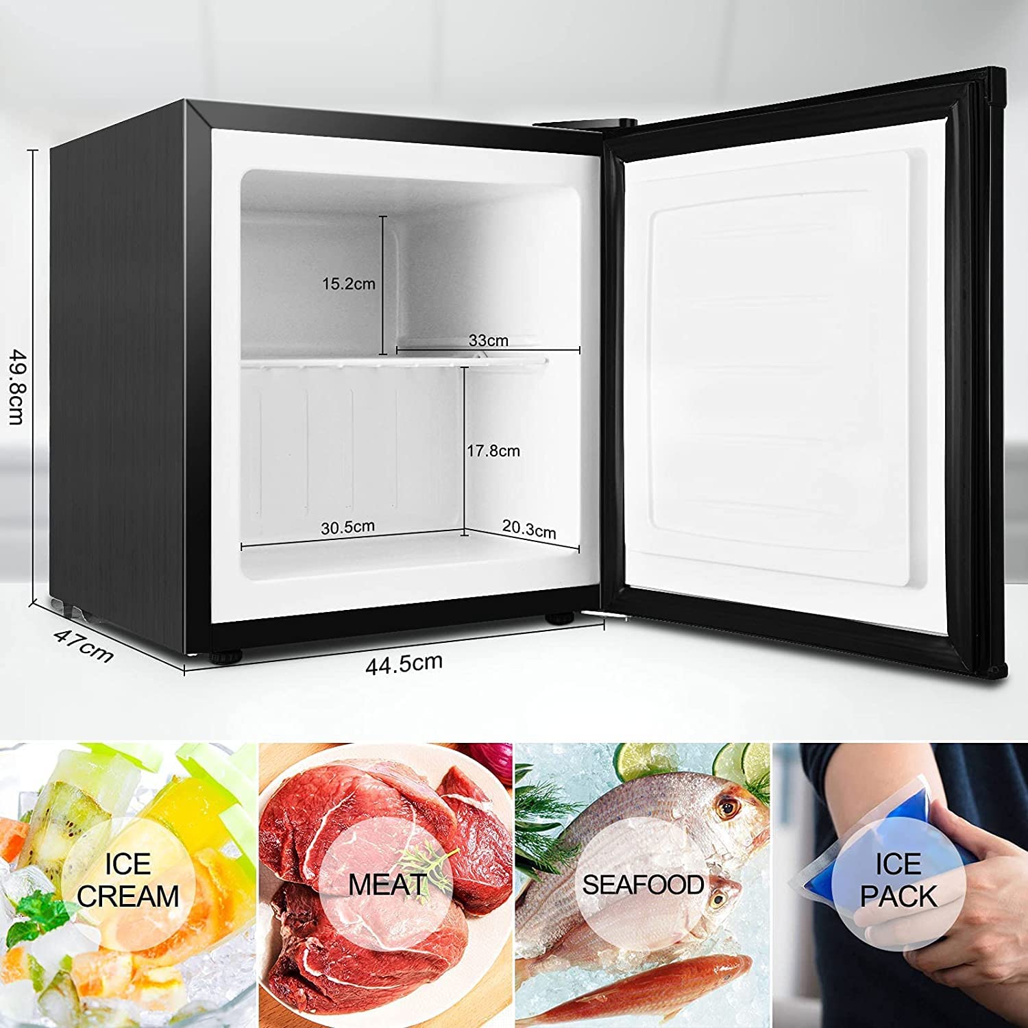2026 Mini Congelador, Pequeño Congelador Vertical, 31L, -14℃ a -20℃, Negro, Temperatura Regulable, Silenciosos para Hogares, Oficinas