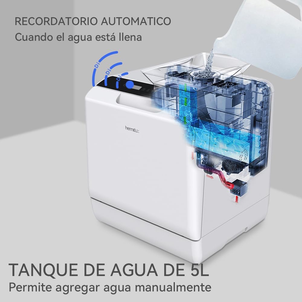 2026 Mini lavavajillas compacto, para usar con o sin grifo, 43 cm de ancho, para 4 juegos, apto para camping, portatil, 175 kWh/año, Libre instalación, blanco