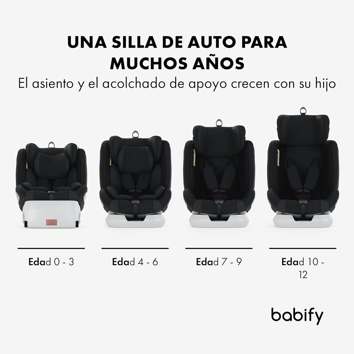 2026 Babify Onboard Silla de Coche Isofix para Bebés y Niños, 0 Meses - 12 Años, Apta Desde 40-150 cm, Ajustable 360º, Asiento Portátil y Seguro i-Size ECE R129 - Black edition