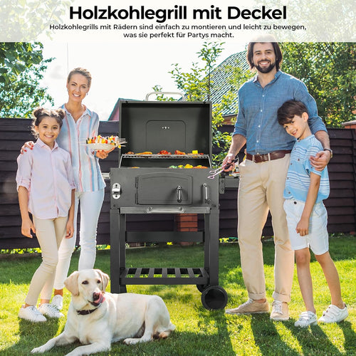 2026 Barbacoa de Carbon XXL, Parrilla de Carbón con Chimenea y Tapa, Parrilla con Carrito BBQ Smoker con Ruedas y Termómetro, Grande BBQ Carbon para Camping y Jardín