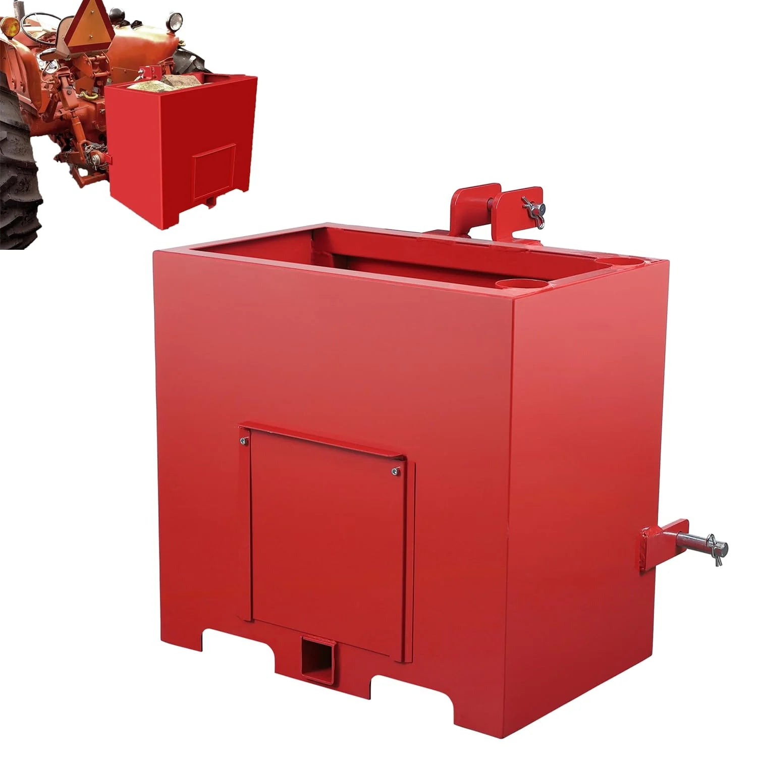 2026 Nuevo caja de lastre de 3 puntos con receptor de enganche de 2 pulgadas categoría 1 compatible con sistema Cat 1 caja de lastre para tractor capacidad hasta 800 libras accesorio para cargador de enganche rápido color rojo