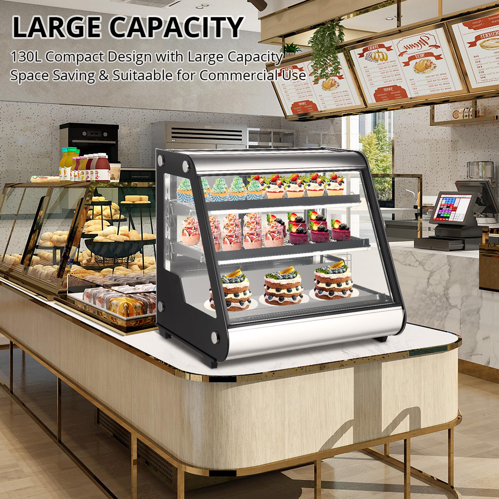 2026 Nuevo vitrina refrigerada comercial de exhibición 130L (4.6 pies cúbicos) con descongelación automática, vidrio templado e iluminación LED para uso en mostrador