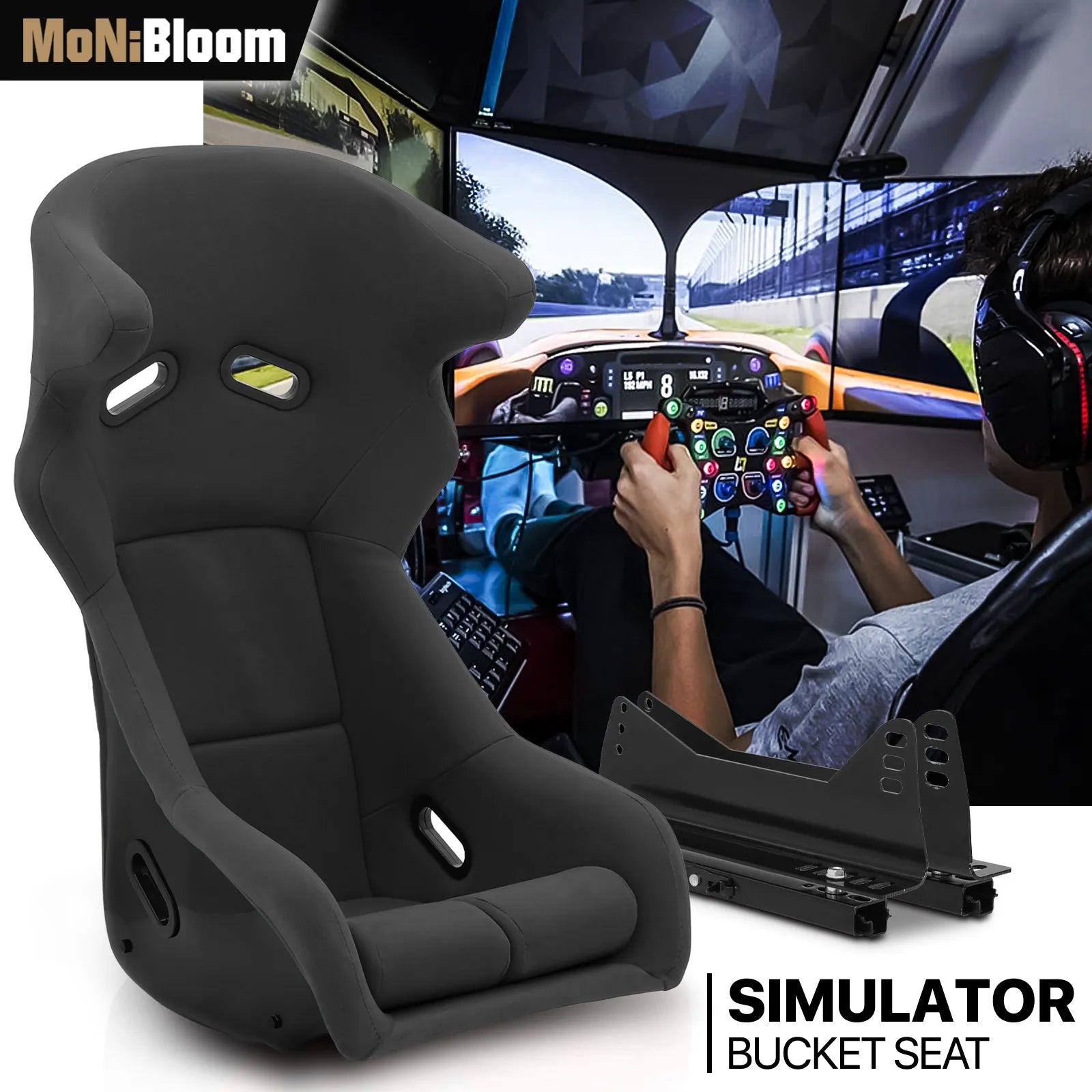 2026 Nuevo asiento tipo baquet para simulador de carreras con riel deslizante ajustable color negro