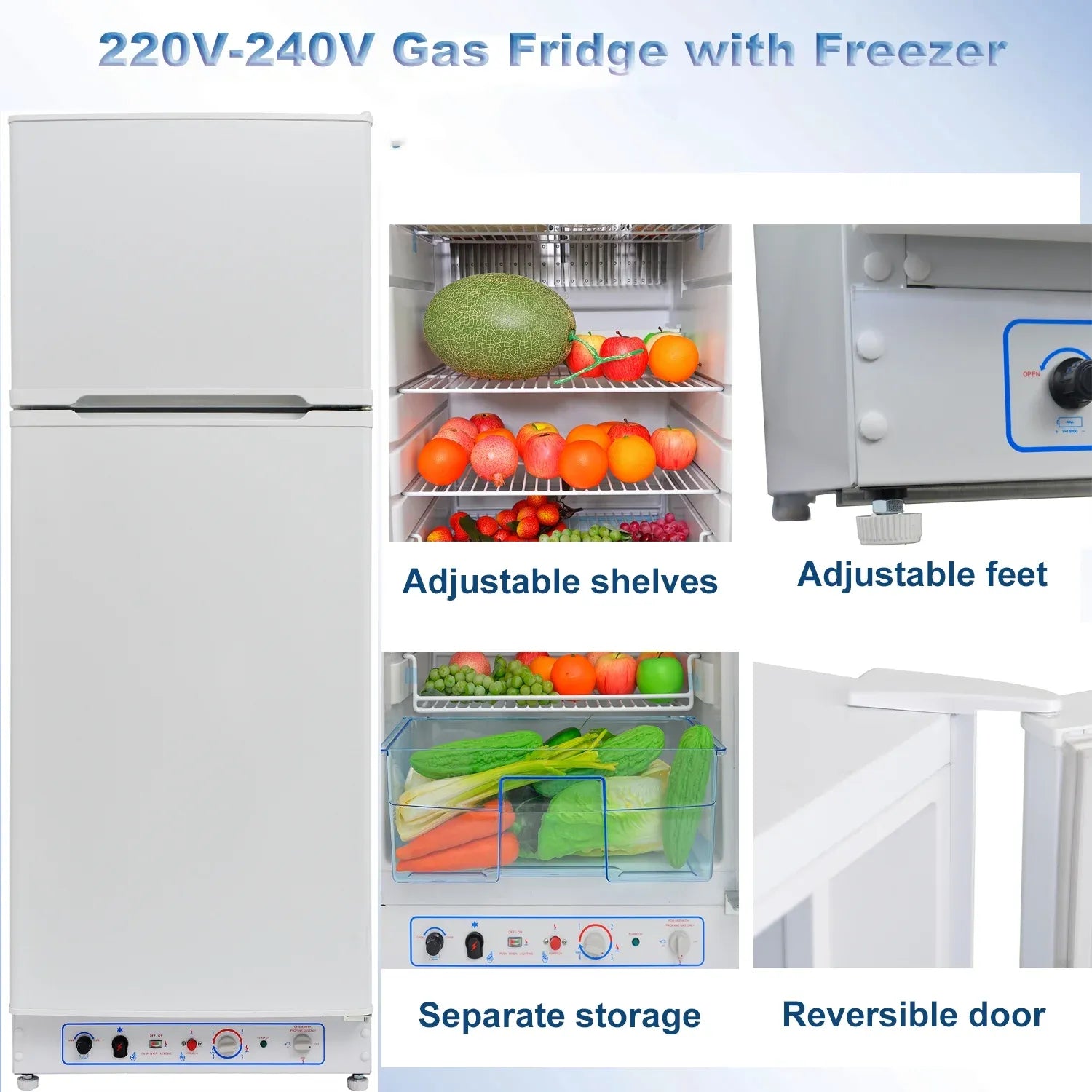 2026 Nuevo refrigerador de propano de 9.4 pies cúbicos 64 pulgadas de alto con congelador para camper y motorhome