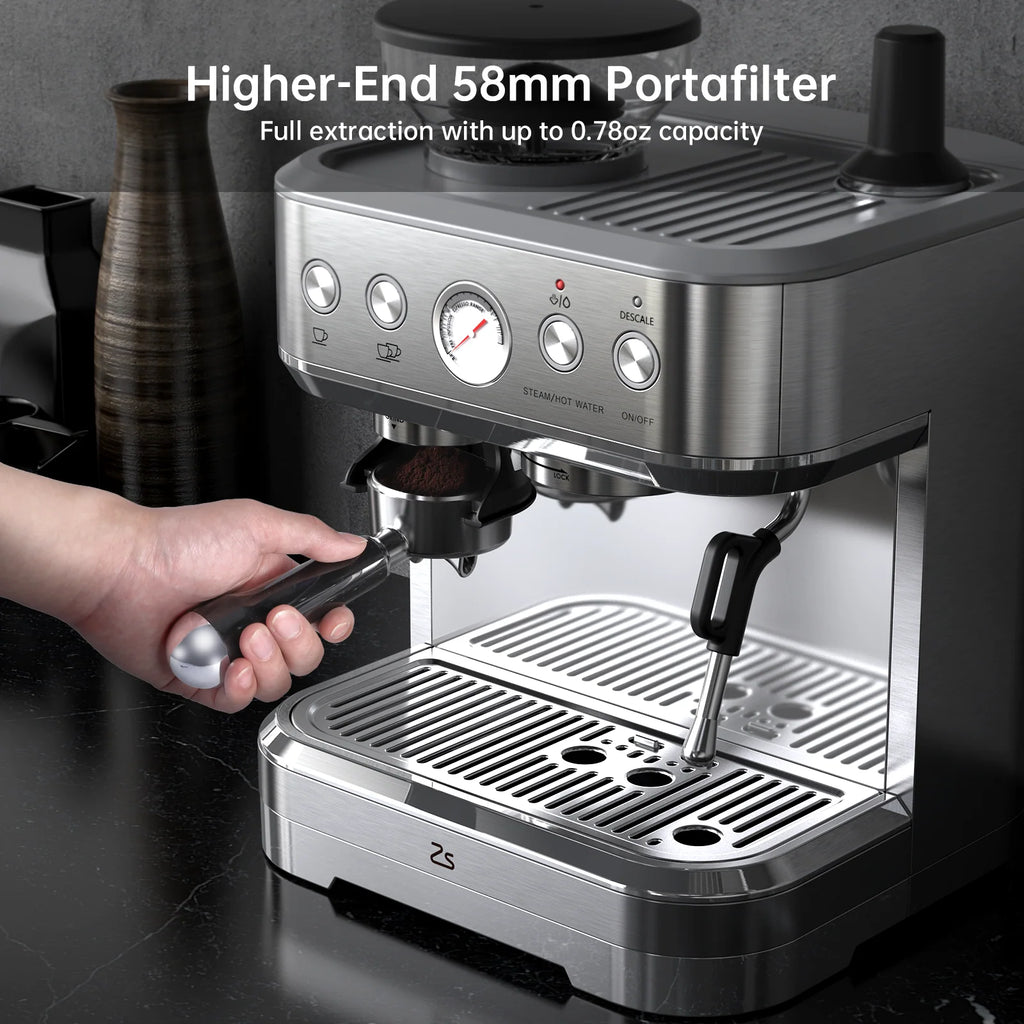 2026 Nuevo máquina de espresso todo en uno con espumador de leche cafetera cappuccino y latte para barista en casa con molinillo integrado depósito de agua desmontable 85oz regalo para padres o amantes del café