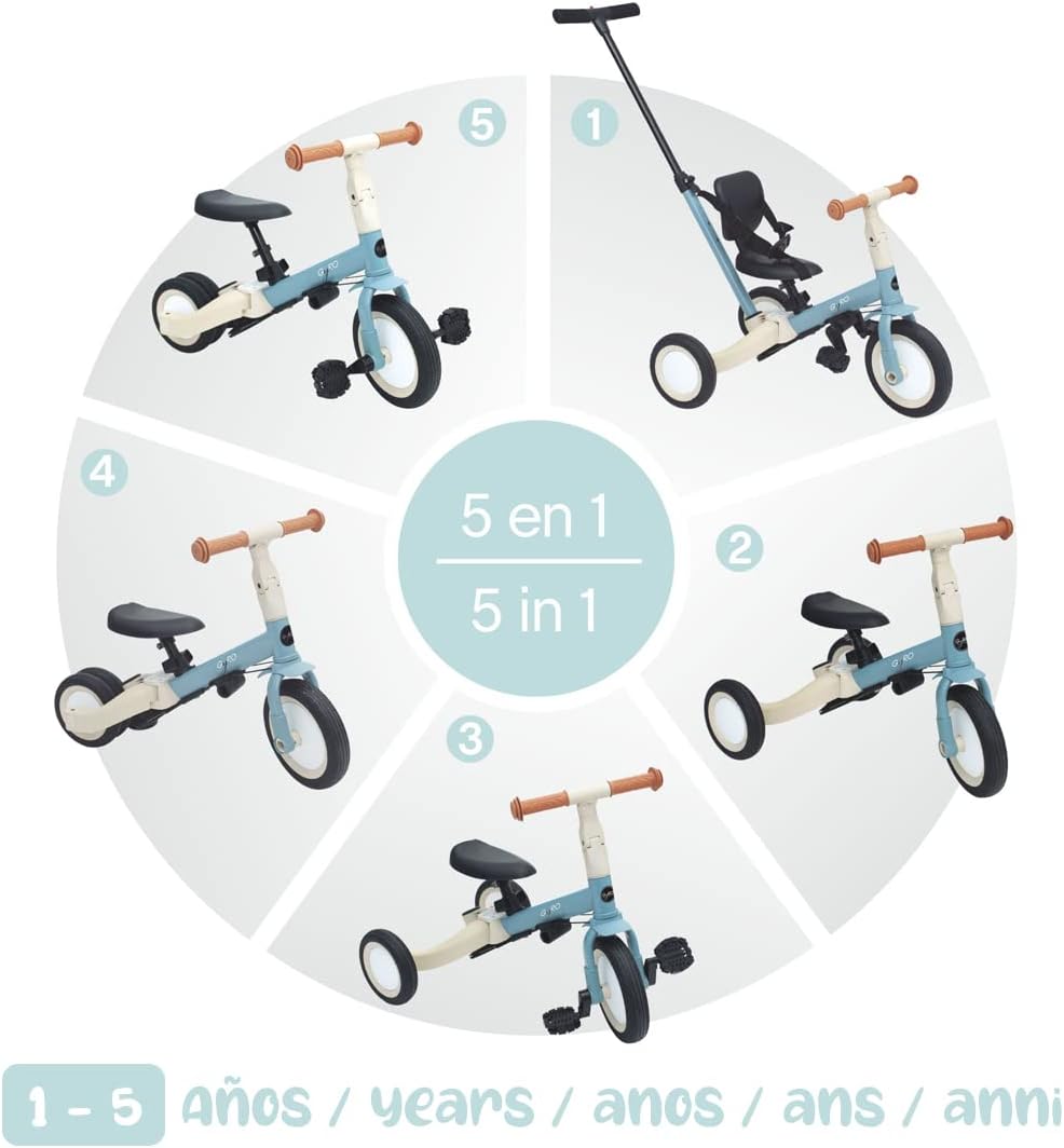2026 Olmitos - Triciclo Evolutivo de Bebé 5 en 1 GYRO + - Bicicleta Niños Desde 1 Año hasta 5 años - De Triciclo a Bicicleta con o sin Pedales – Adaptable y transformable (Gyro +, Verde)