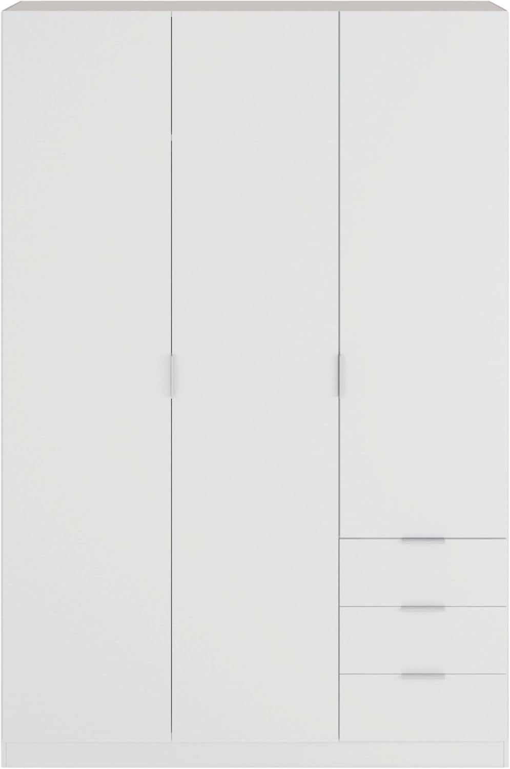 2026 Habitdesign Three Door and Three Drawer Wardrobe Closet, Artic White Finish, Measurements: 121 cm (W) x 180 cm (H) x 52 cm (D)