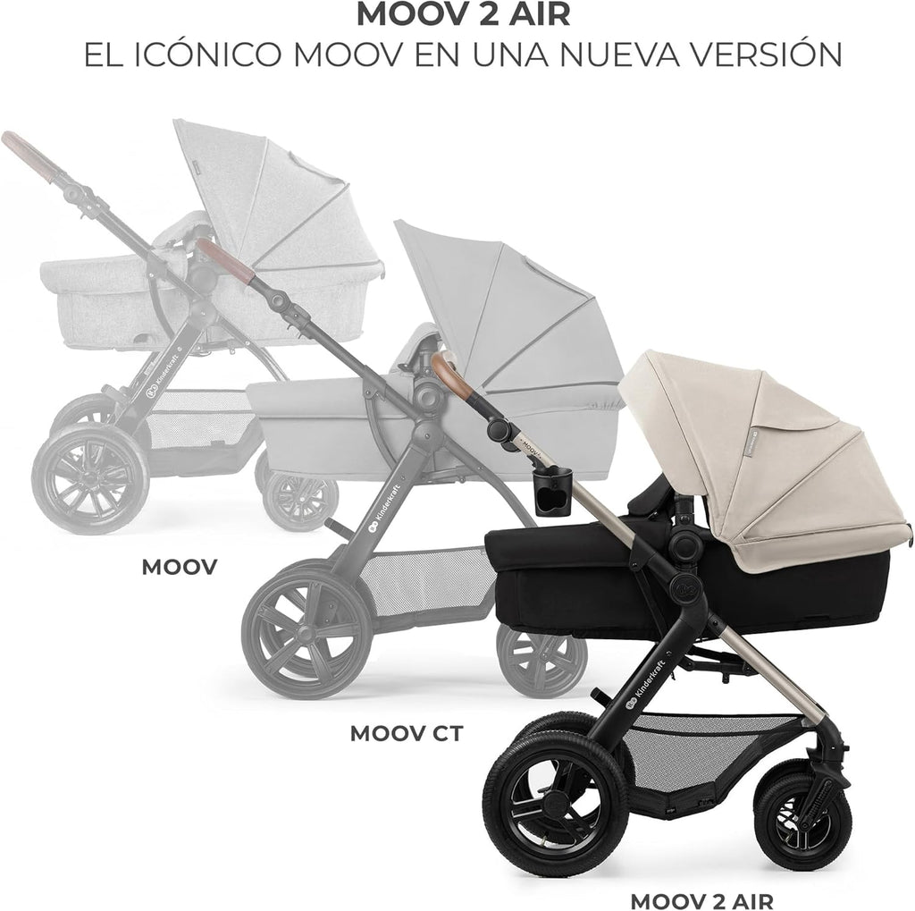 2026 Kinderkraft MOOV2 Silla de Coche 3 en 1, EVA, Mink PRO I-Size, Sistema de Viaje, Cochecito para Bebé, Silla de Paseo, Plegable, para Recién Nacido, Desde el Nacimiento hasta los 3 Años, Gris