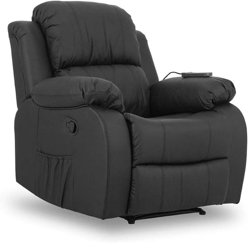 2026 Don Descanso - Sillón Masaje Relax Calor Trevi Negro Reclinable 160º con 8 Motores Silenciosos, Calor Lumbar, Sist. Masaje 4 Zonas y Acabado en PU Anti-Cuarteo [Incluye Mando]. Ideal Gente Mayor