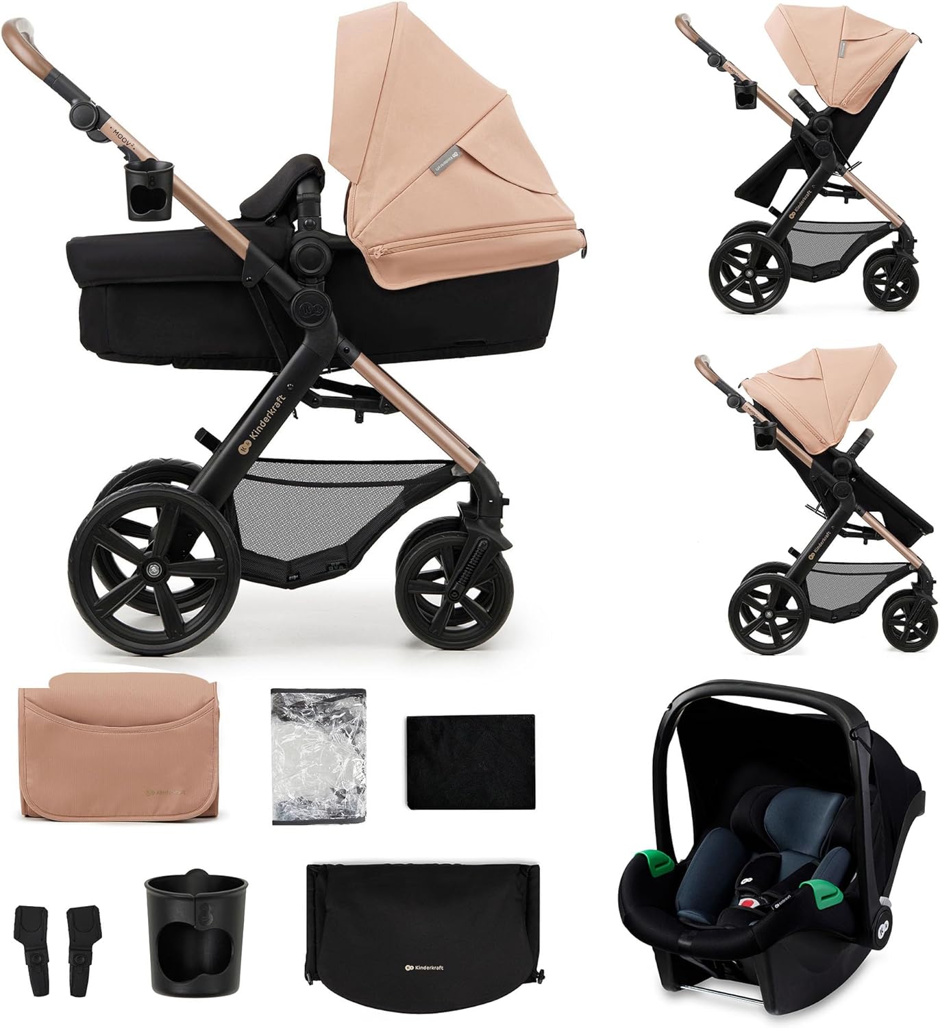 2026 Kinderkraft MOOV2 Silla de Coche 3 en 1, EVA, Mink PRO I-Size, Sistema de Viaje, Cochecito para Bebé, Silla de Paseo, Plegable, para Recién Nacido, Desde el Nacimiento hasta los 3 Años, Gris
