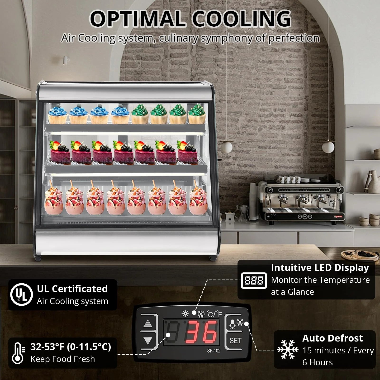2026 Nuevo vitrina refrigerada comercial de exhibición 130L (4.6 pies cúbicos) con descongelación automática, vidrio templado e iluminación LED para uso en mostrador