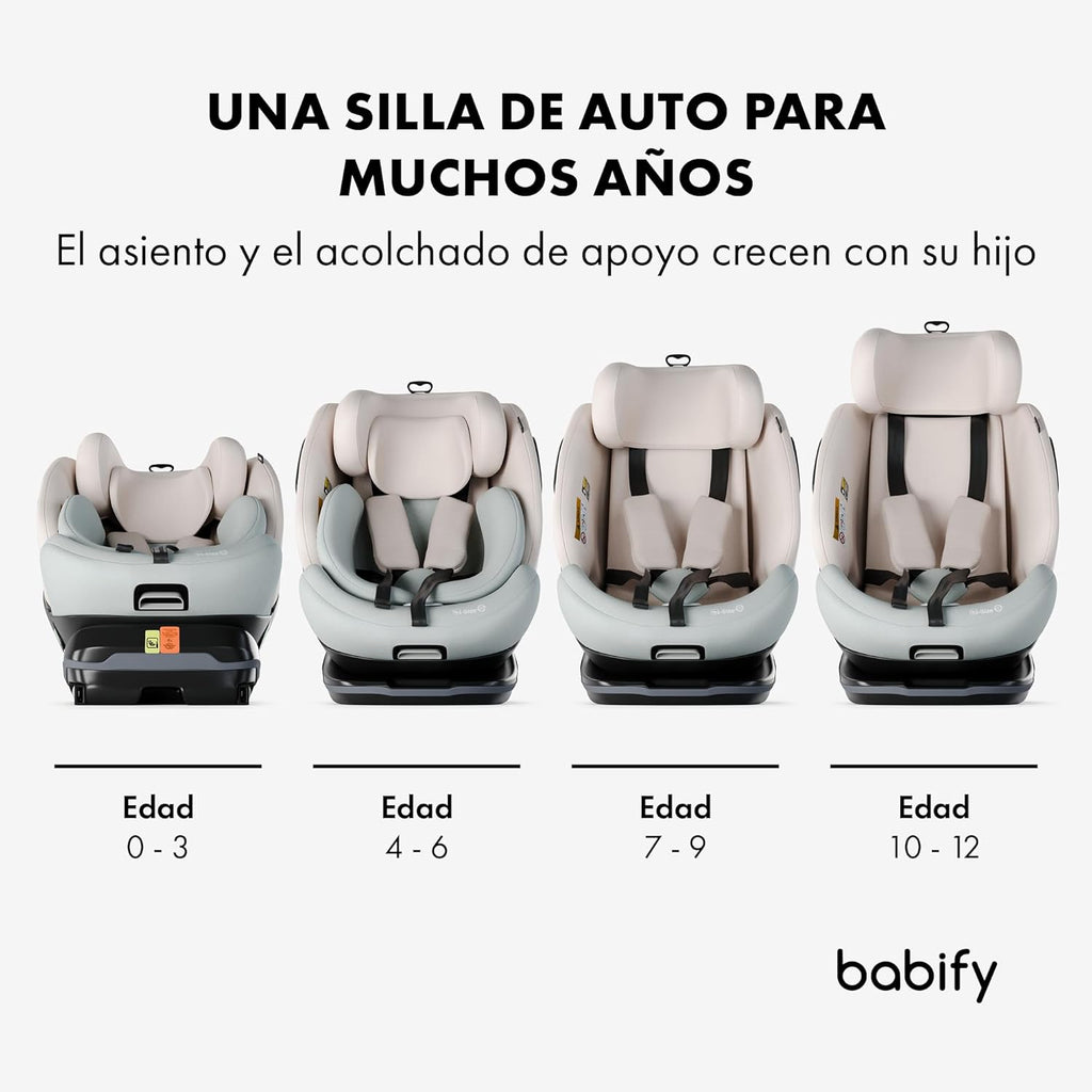 2026 Babify Onboard Silla de Coche Isofix para Bebés y Niños, 0 Meses - 12 Años, Apta Desde 40-150 cm, Ajustable 360º, Asiento Portátil y Seguro i-Size ECE R129 - Black edition