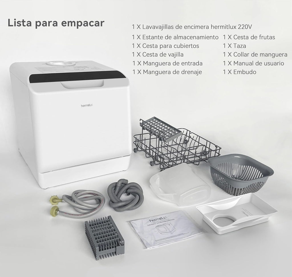 2026 Mini lavavajillas compacto, para usar con o sin grifo, 43 cm de ancho, para 4 juegos, apto para camping, portatil, 175 kWh/año, Libre instalación, blanco