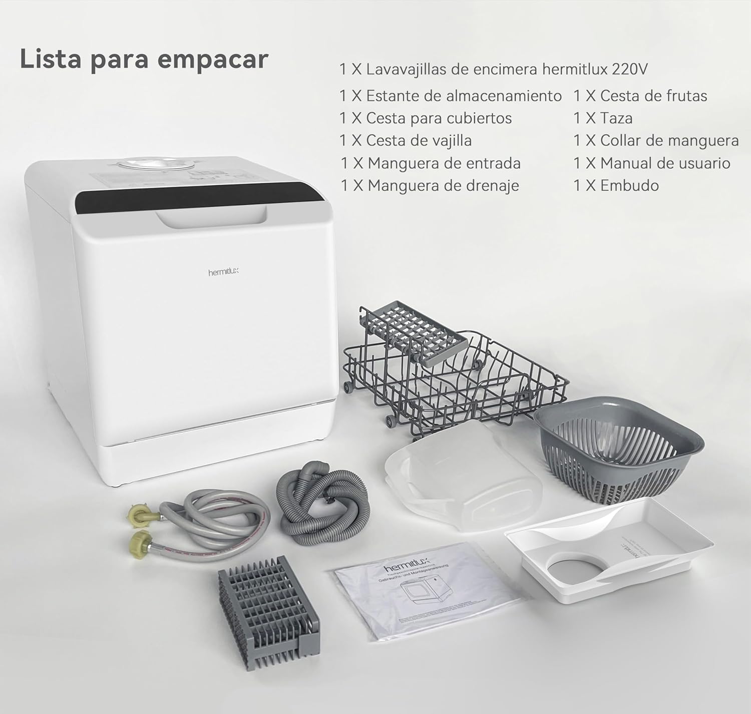 2026 Mini lavavajillas compacto, para usar con o sin grifo, 43 cm de ancho, para 4 juegos, apto para camping, portatil, 175 kWh/año, Libre instalación, blanco