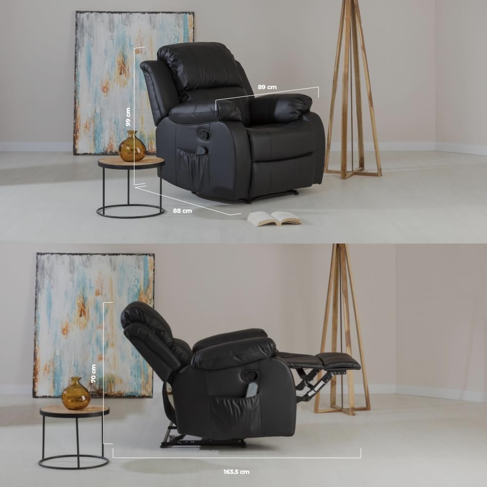2026 Don Descanso - Sillón Masaje Relax Calor Trevi Negro Reclinable 160º con 8 Motores Silenciosos, Calor Lumbar, Sist. Masaje 4 Zonas y Acabado en PU Anti-Cuarteo [Incluye Mando]. Ideal Gente Mayor
